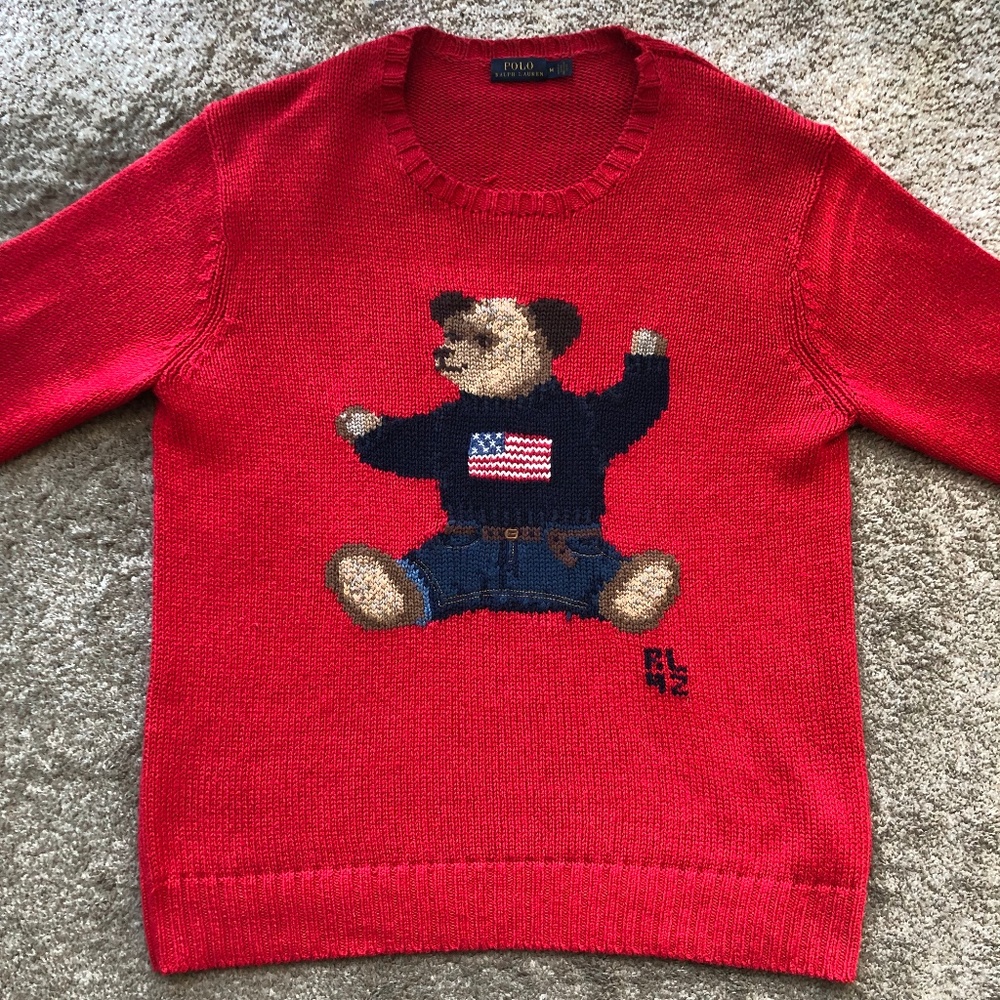 Polo Ralph Lauren Take A Seat Bear Flag Sweater